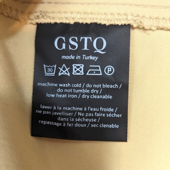 GSTQ 2 Way Zip Midi Dress NEW Womens Medium Beige Black Minimalist - Picture 14 of 14